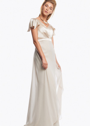 Cap Sleeve Pale Pink Satin Chiffon Bridesmaid Dress